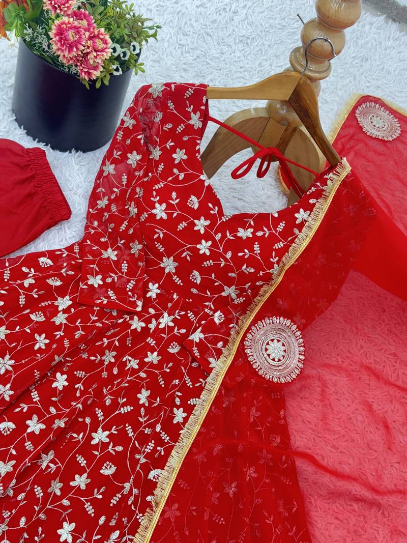 red georgette festive kurta set