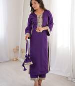 purple crepe festive kurta set