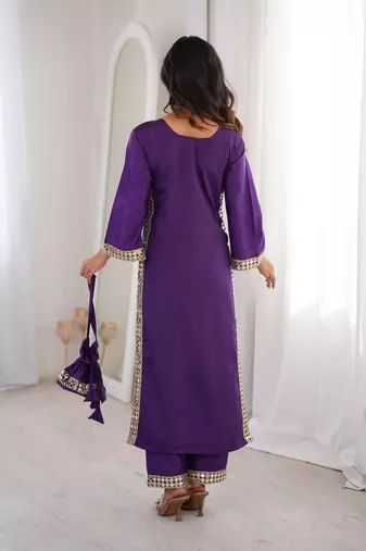 purple crepe festive kurta set