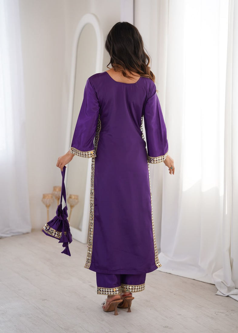 purple crepe festive kurta set