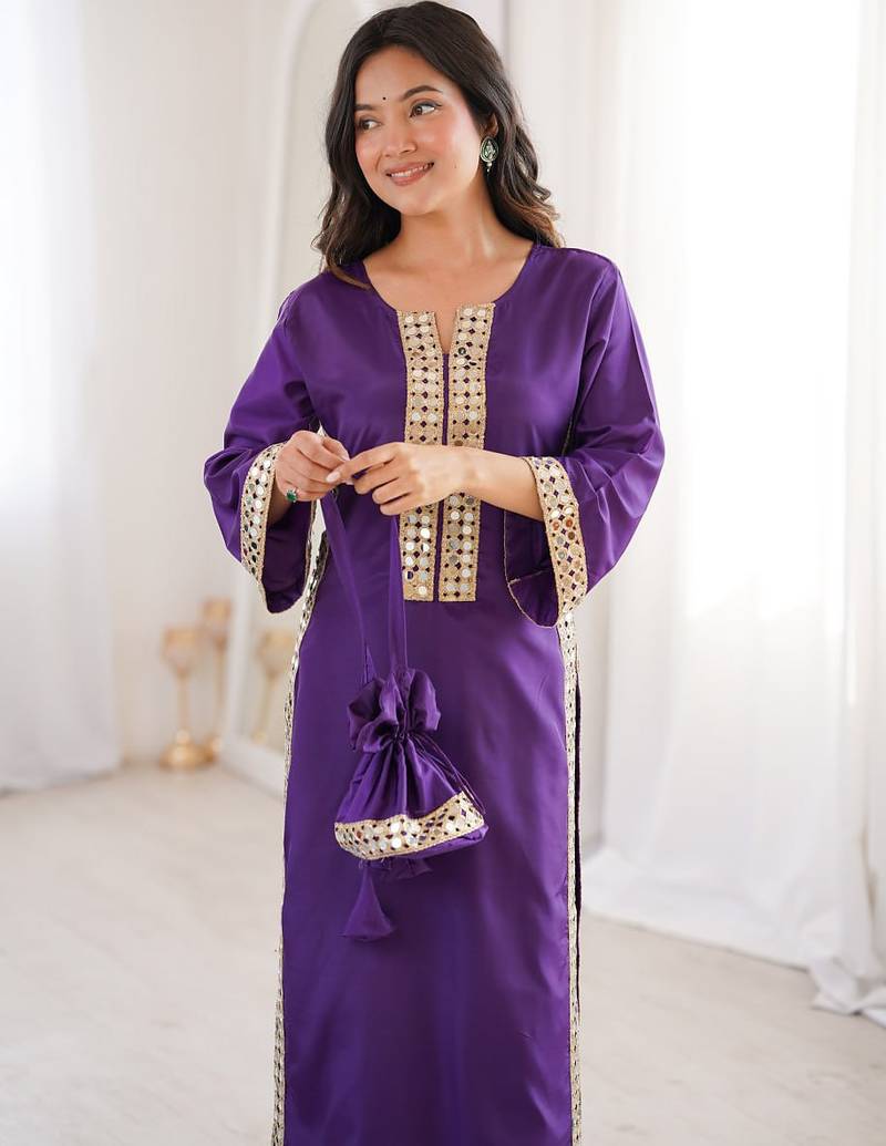 purple crepe festive kurta set