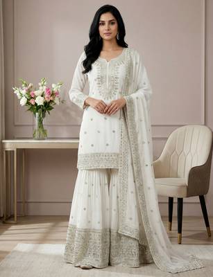 white chinon festive kurta set 1