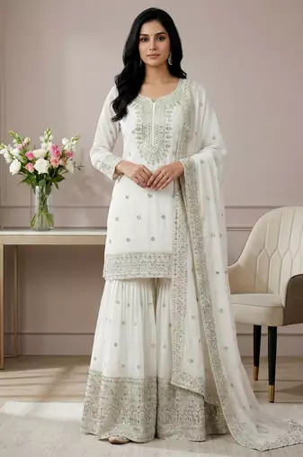 white chinon festive kurta set