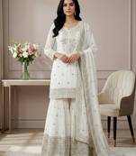 white chinon festive kurta set