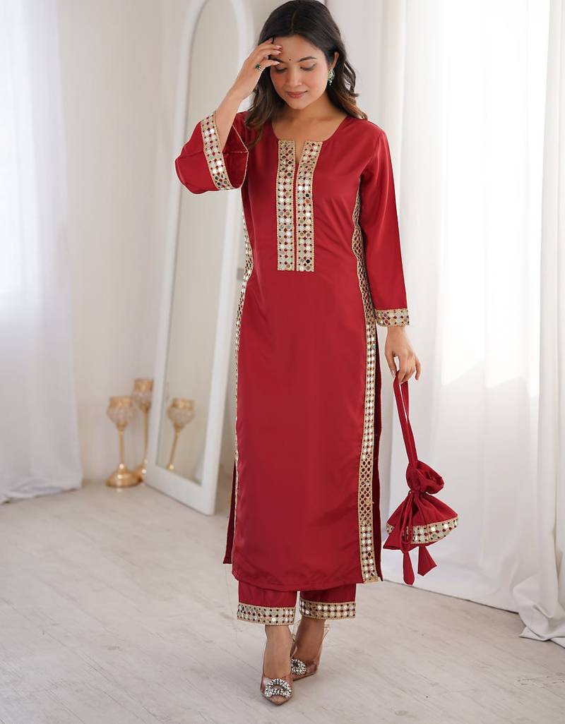 maroon crepe festive kurta set