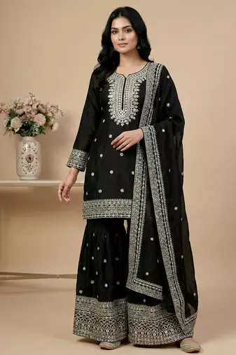 black chinon festive kurta set