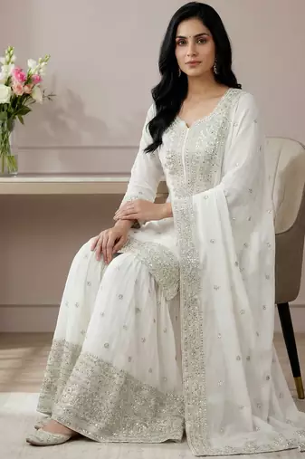 white chinon festive kurta set