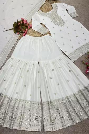 white chinon festive kurta set