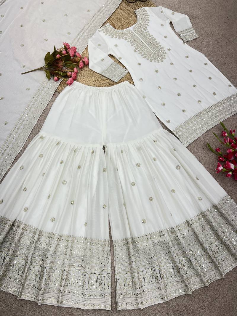 white chinon festive kurta set