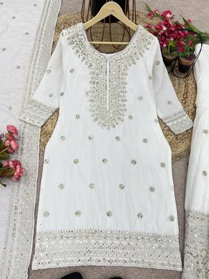 white chinon festive kurta set 4