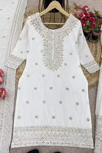 white chinon festive kurta set