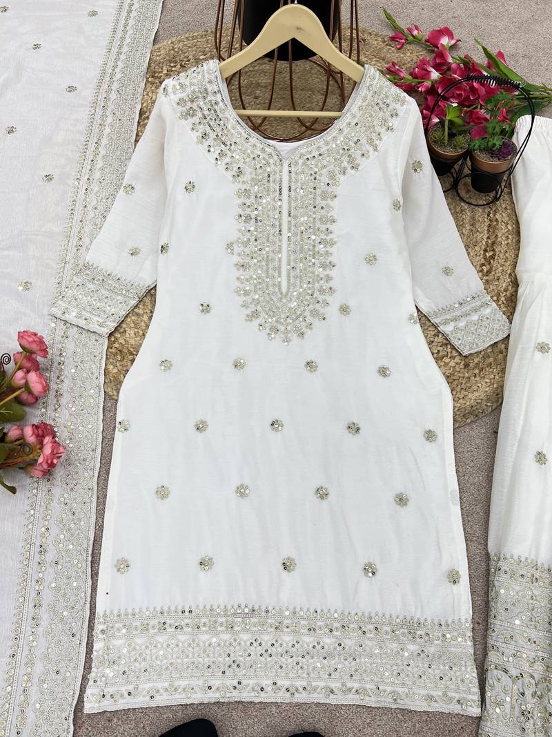 white chinon festive kurta set
