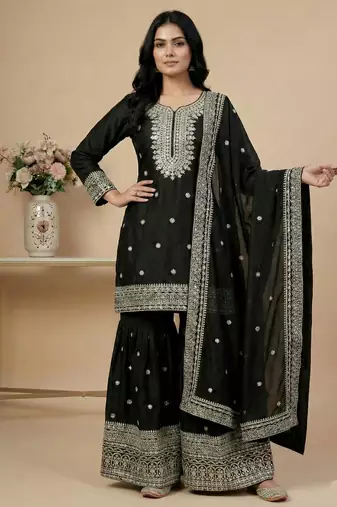 black chinon festive kurta set