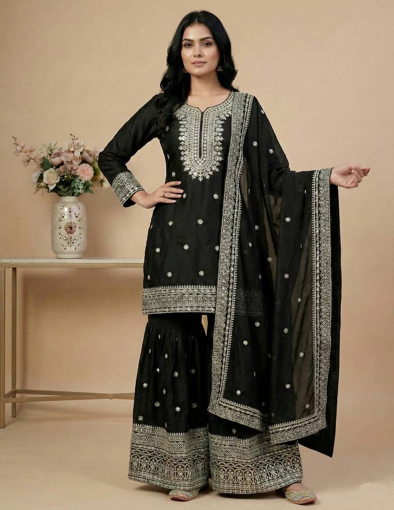 black chinon festive kurta set