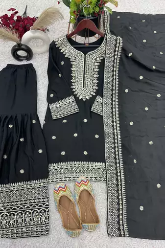 black chinon festive kurta set