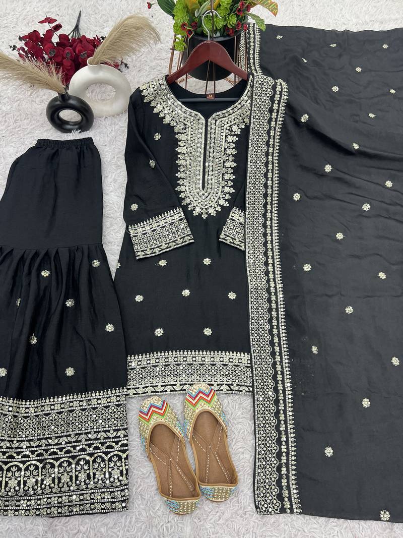 black chinon festive kurta set