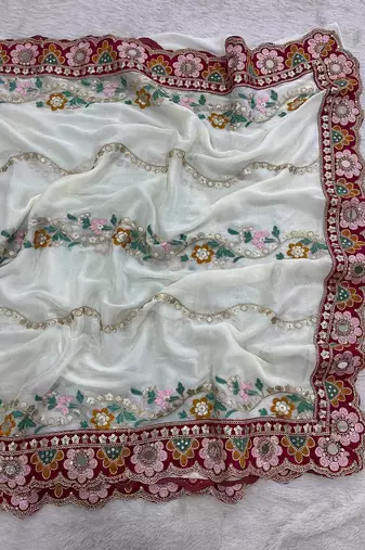 Designer soft rangoli silk embroidered work saree with stitched blouse
