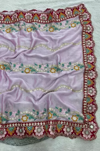 Designer soft rangoli silk embroidered work saree with stitched blouse