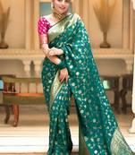 Rama green zari woven art silk designer traditional saree with unstitched blouse