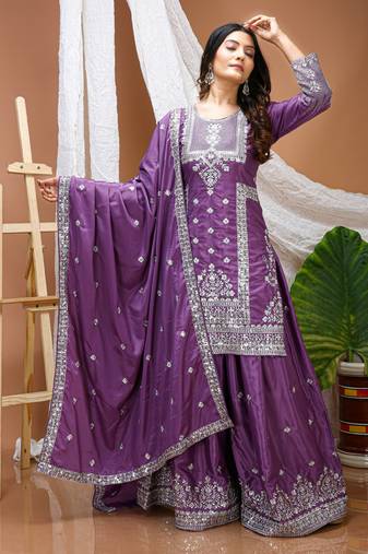 purple crepe festive kurta set