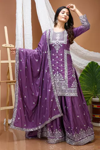 purple crepe festive kurta set
