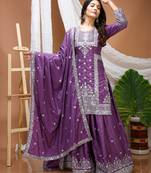 purple crepe festive kurta set