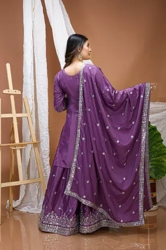 purple crepe festive kurta set