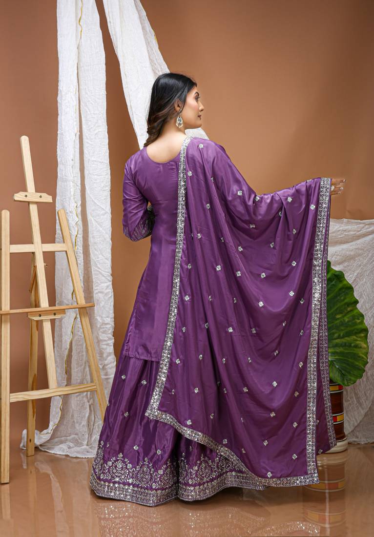 purple crepe festive kurta set