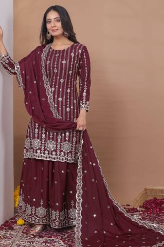 maroon crepe festive kurta set