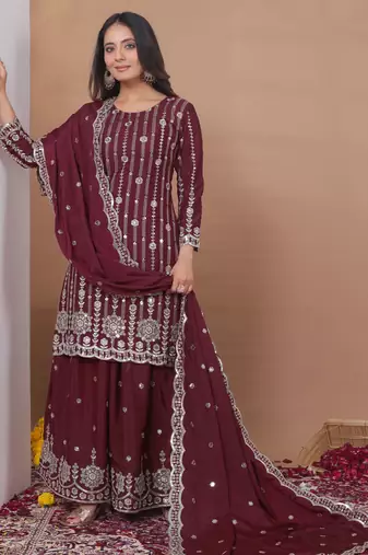 maroon crepe festive kurta set