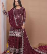 maroon crepe festive kurta set