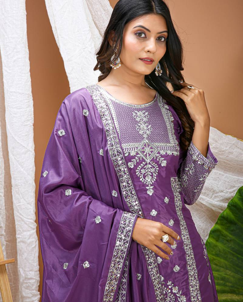 purple crepe festive kurta set