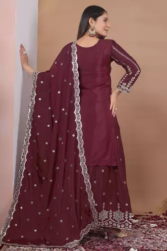 maroon crepe festive kurta set