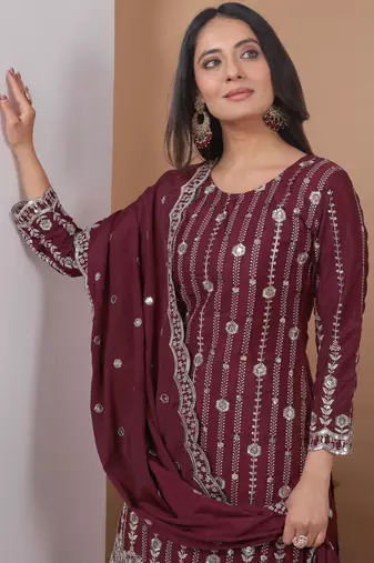 maroon crepe festive kurta set
