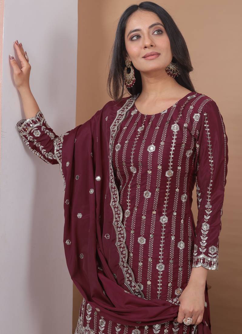 maroon crepe festive kurta set