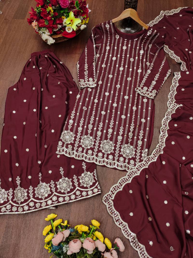 maroon crepe festive kurta set