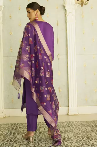 purple silk festive kurta set