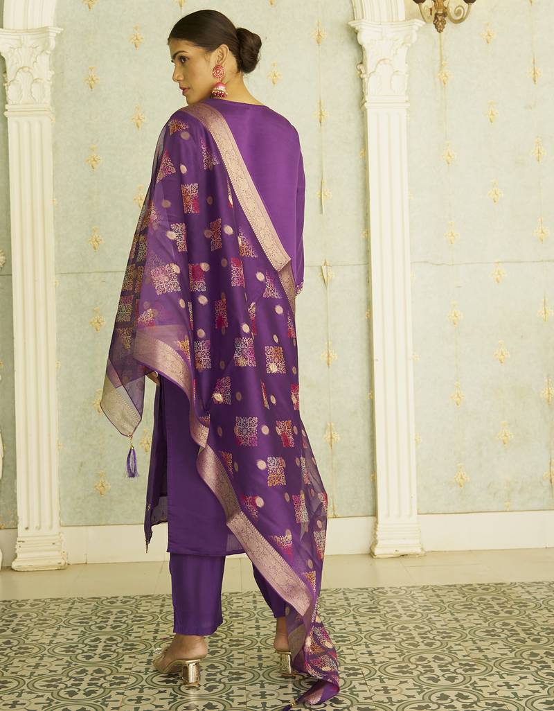 purple silk festive kurta set