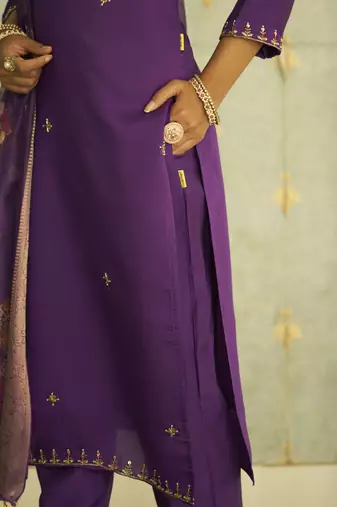 purple silk festive kurta set