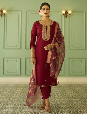 maroon silk festive kurta set 1