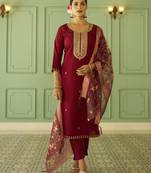 maroon silk festive kurta set