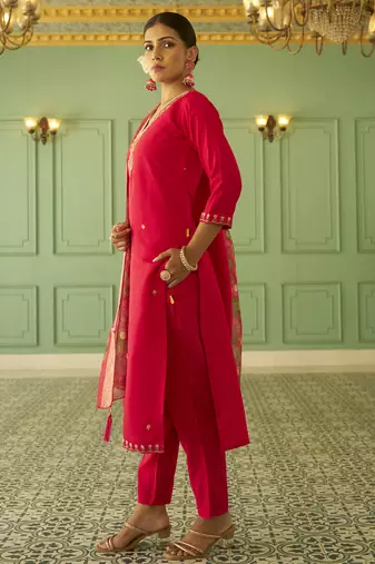 pink silk festive kurta set