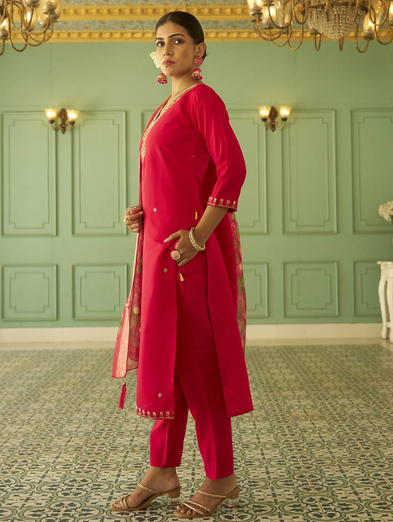 pink silk festive kurta set