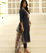 navy-blue silk festive kurta set