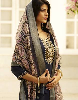 navy-blue silk festive kurta set 4