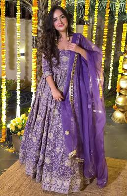 purple silk festive kurta set 1