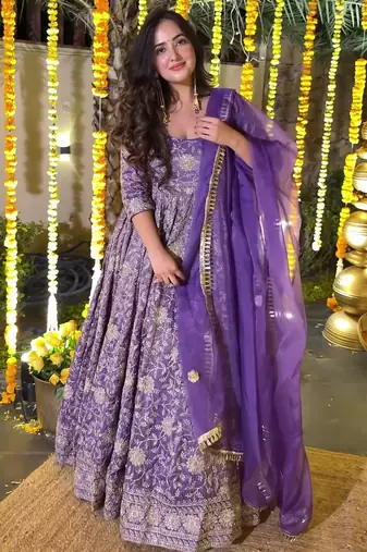 purple silk festive kurta set