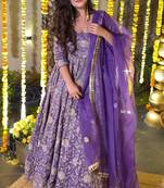 purple silk festive kurta set