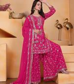 rani-pink georgette festive kurta set