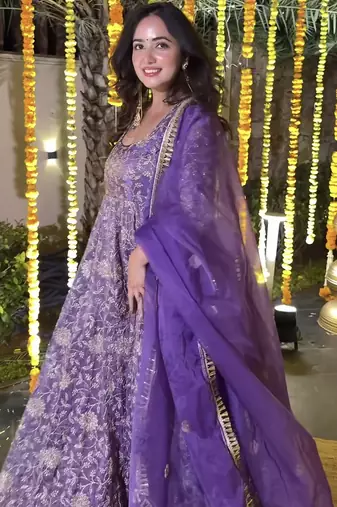 purple silk festive kurta set